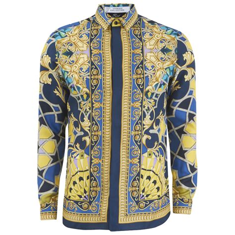 versace blue and gold shirt|Versace collection men shirt.